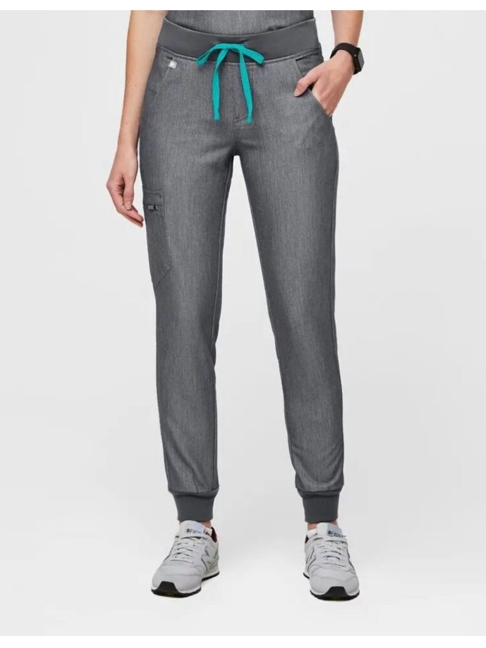 Figs Gray Jogger Pants with Teal Drawstring
